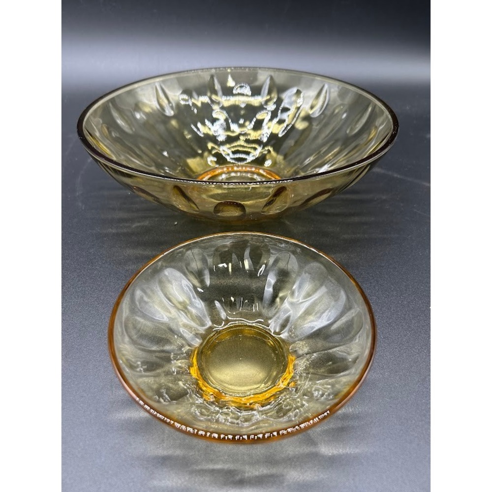 Amber Glass Serving Chip & Dip Bowls Set of 2 Vintage Embossed Design